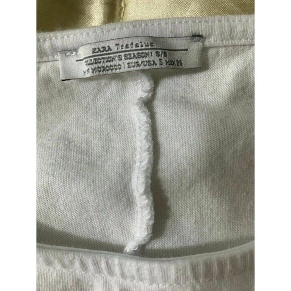 Zara Womens Solid White Long Sleeve Bell Sleeve Crew Neck Top T Shirt Small - Picture 5 of 6